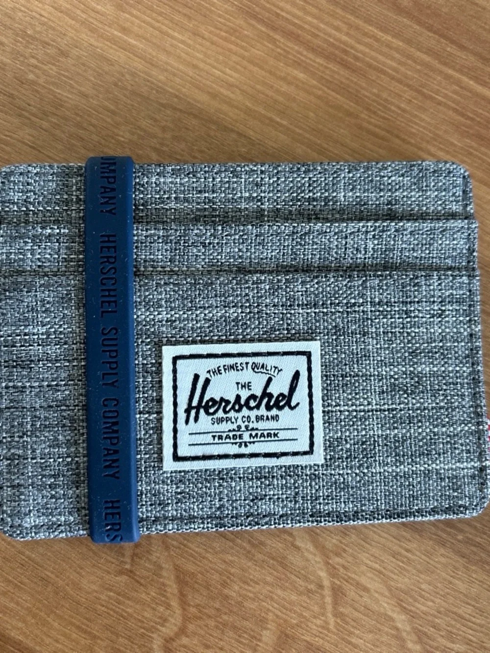 Herschel Gray Fabric Card Sleeve with Navy Elastic
